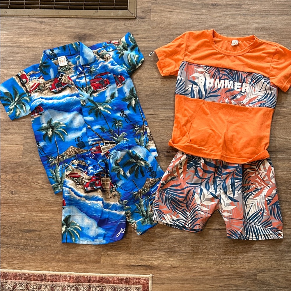 Kids Orange Summer Tee and Tropical Short Set - Unbranded